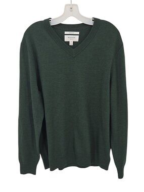 Hudson Mens M V-Neck Knit Sweater 100% Extra Fine Merino Wool Dark Academia